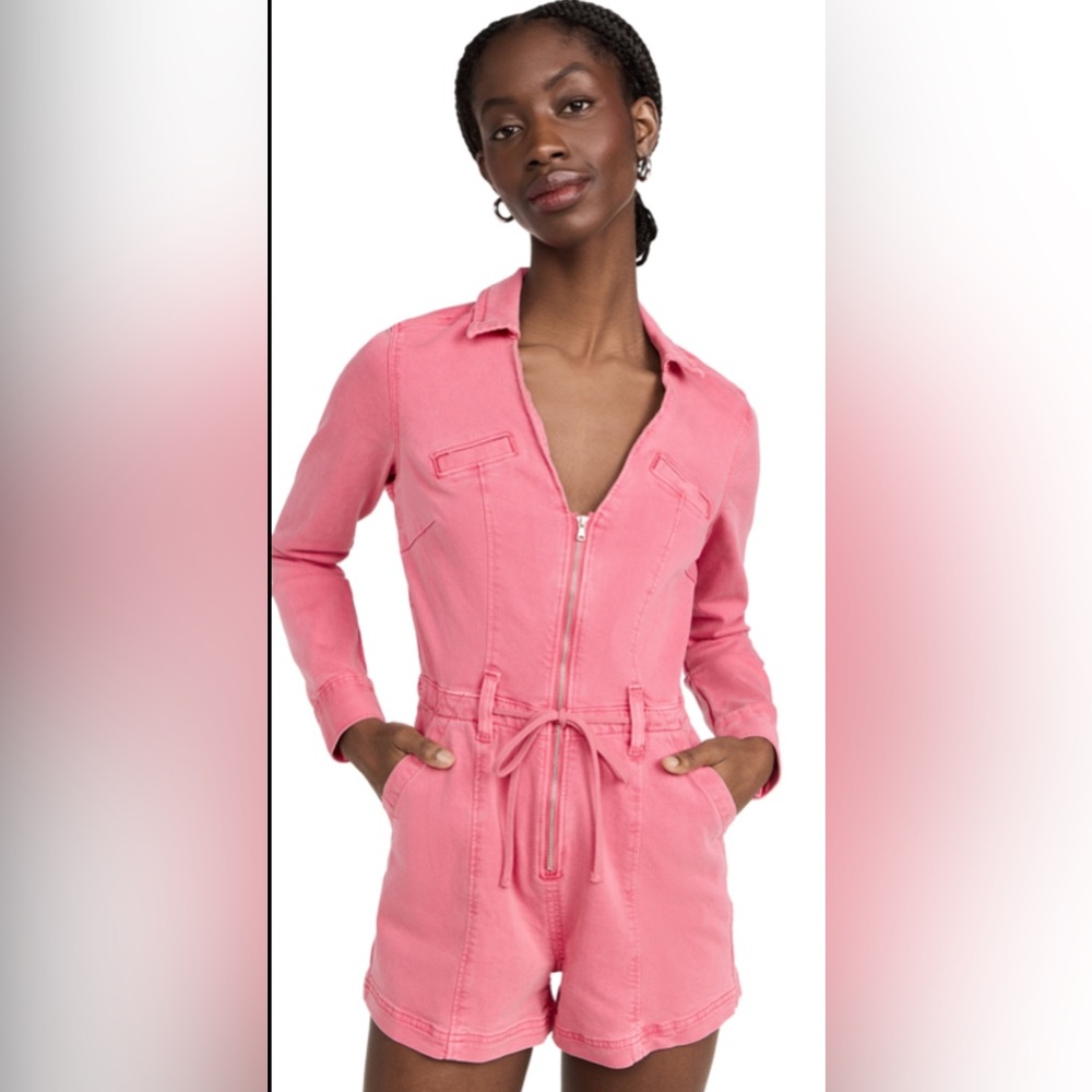 PAIGE Meg Romper Utility Waist Tie Vintage Pink Lolly - Picture 2 of 10